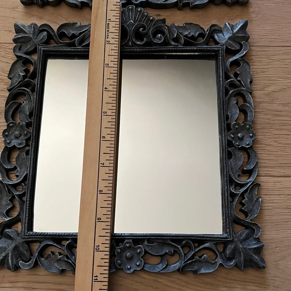 Cool Gunmetal Gray Floral Wall Mirror Set